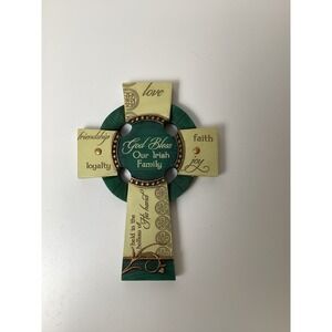 Irish Imports Teahans Celtic Wall Cross God Bless Our Irish Family Green 8.5in